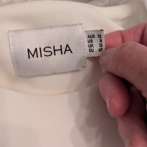 MISHA IDA ruched asymmetric midi dress, size 8 in ivory - Picture 7 of 16